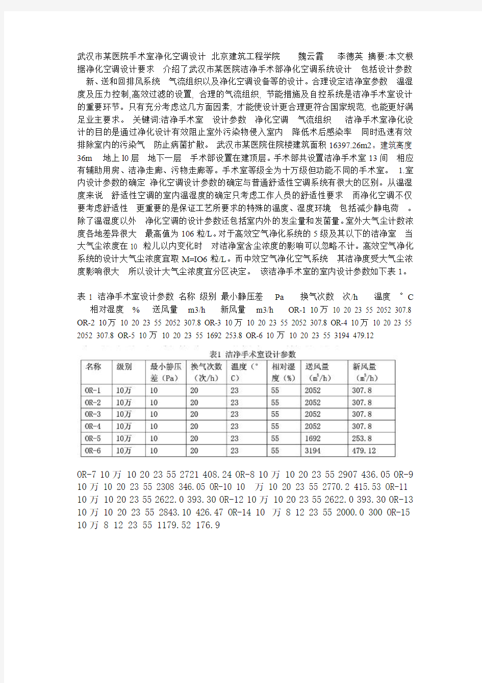 武汉某医院手术室空调设计