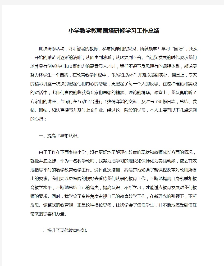 小学数学教师国培研修学习工作总结