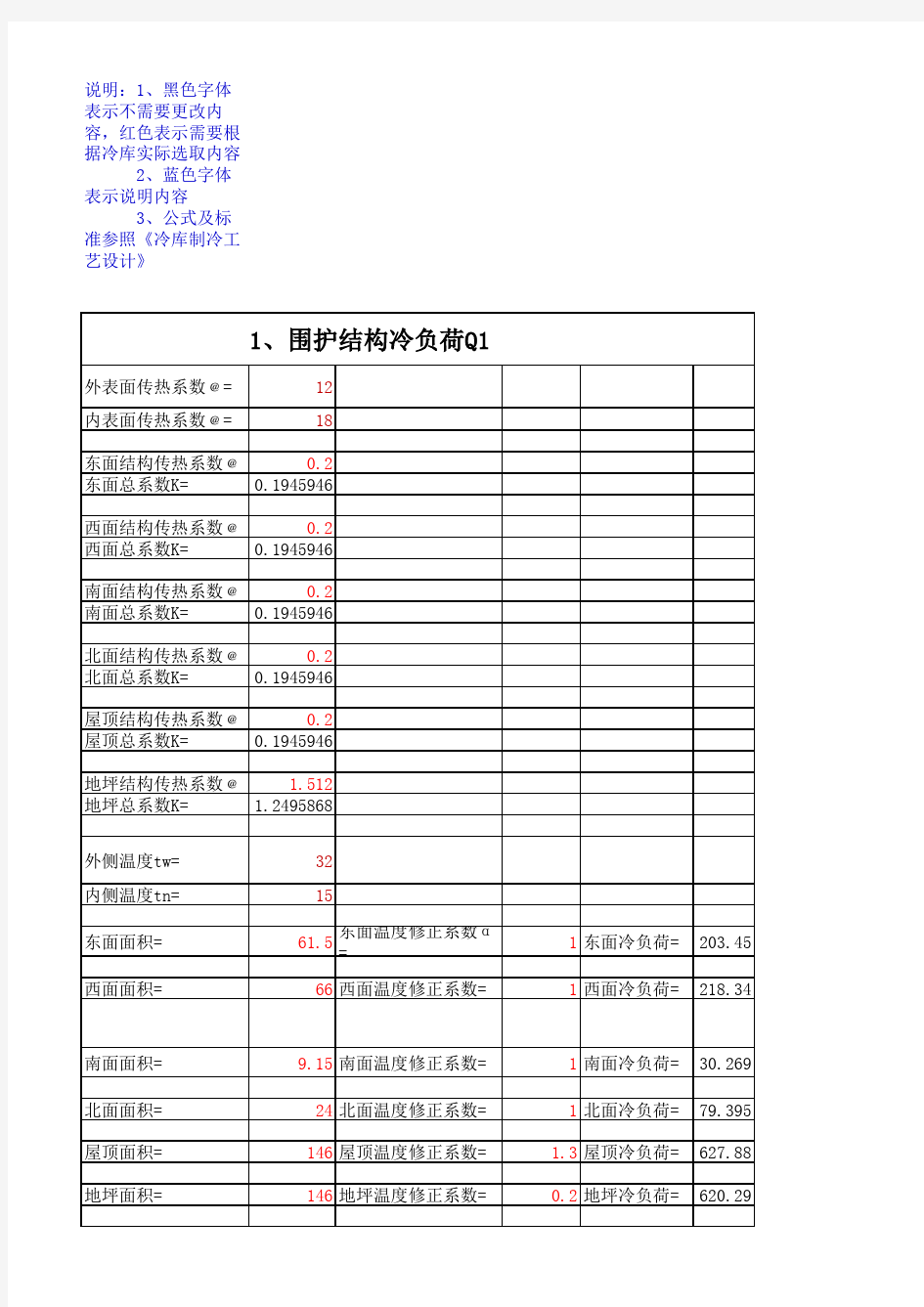 冷库负荷计算表