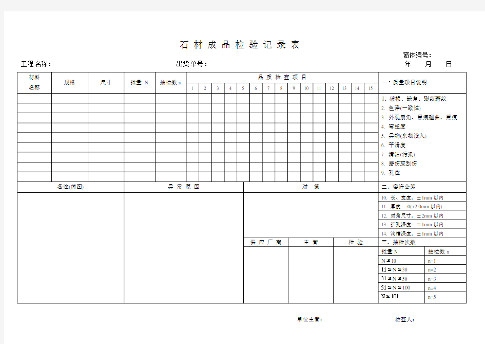 石材成品检验记录表(SGM-010)