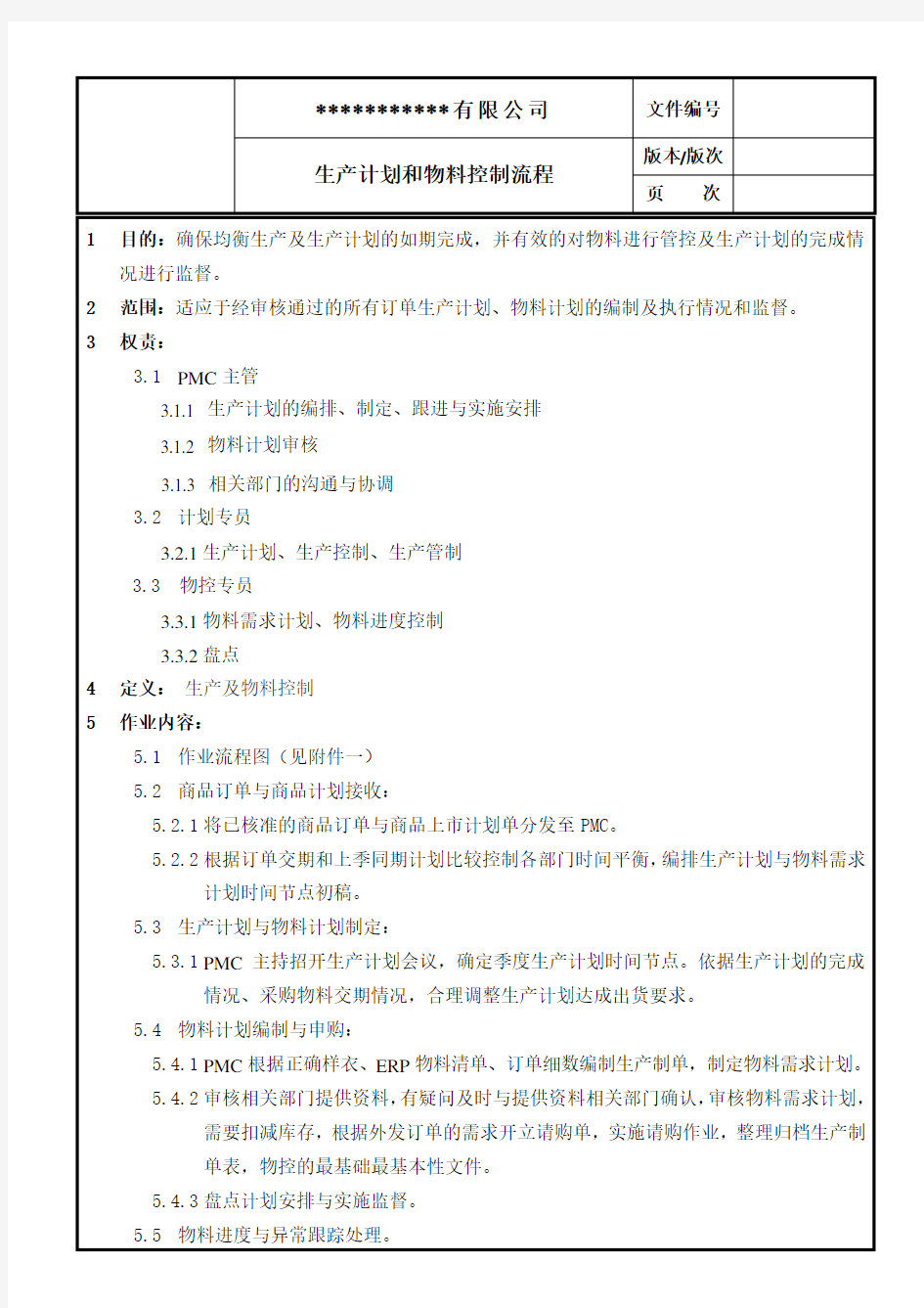 生产计划和物料控制流程