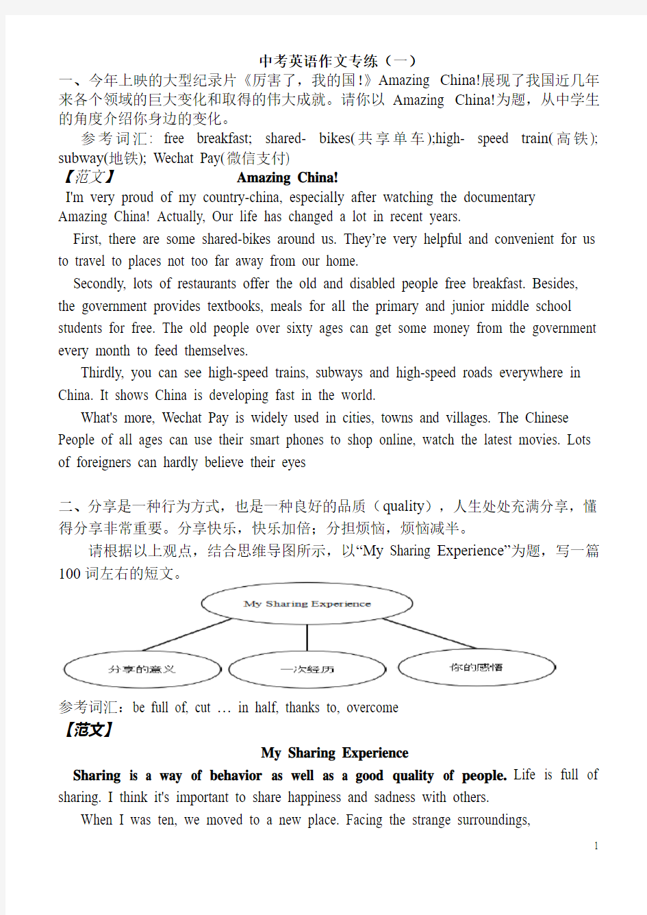 中考英语作文专练