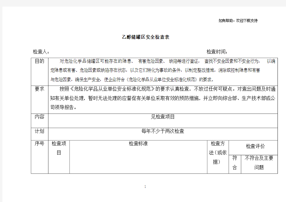 危险化学品储罐区安全检查表