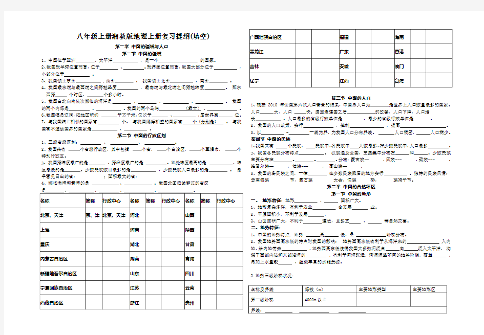 八年级地理上册知识点总结(填空)