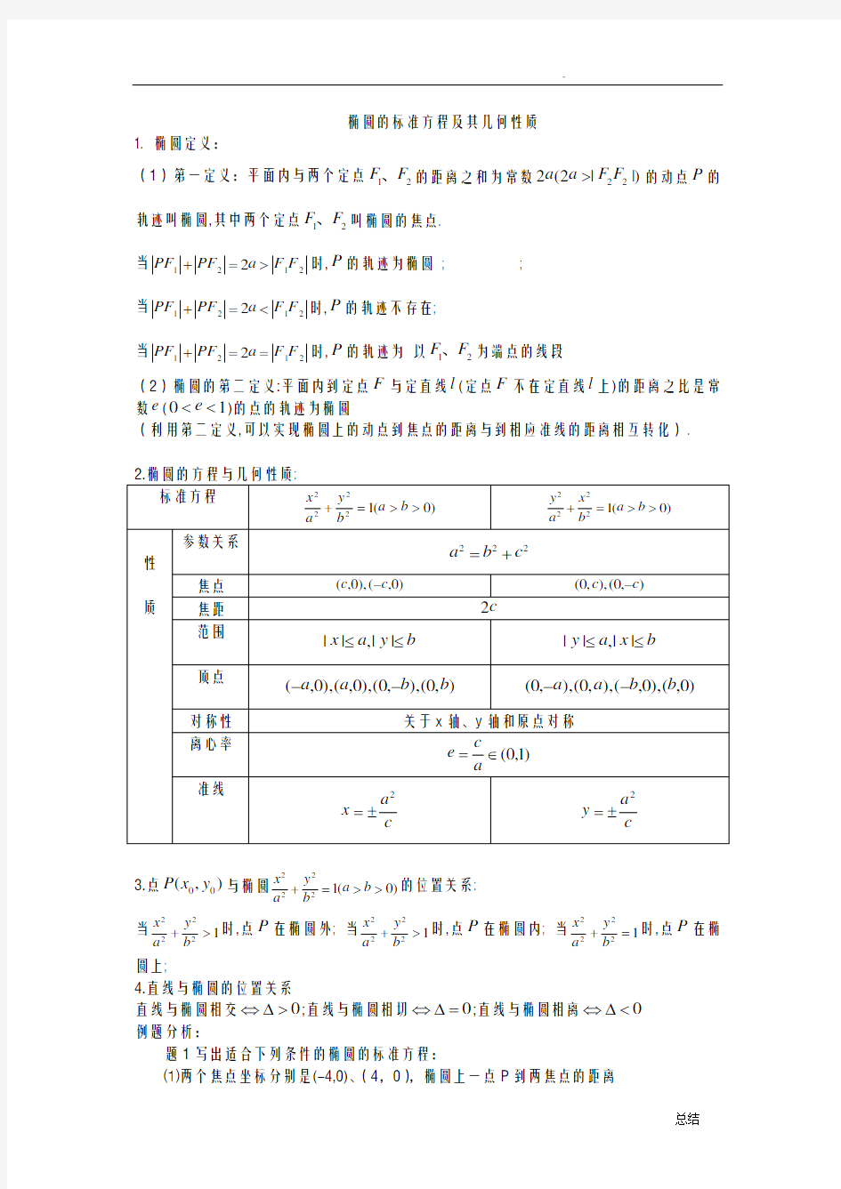 椭圆的标准方程及其几何性质