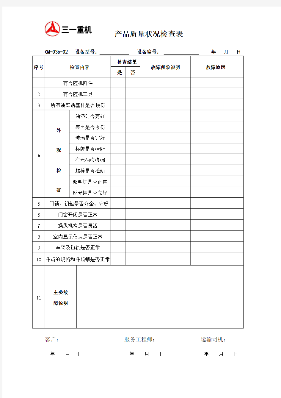 产品质量状况检查表