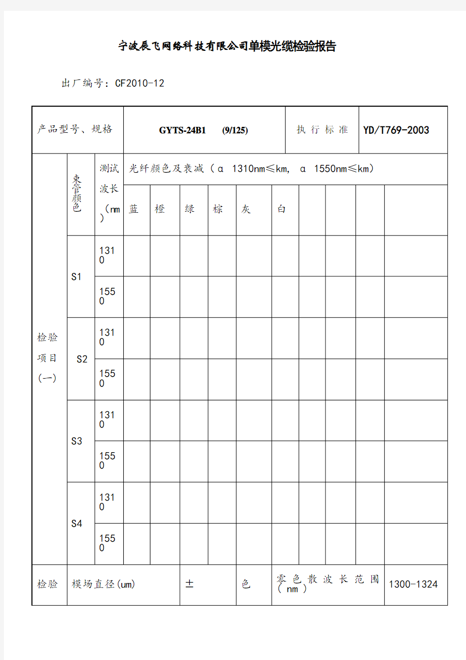 单模光缆检验报告