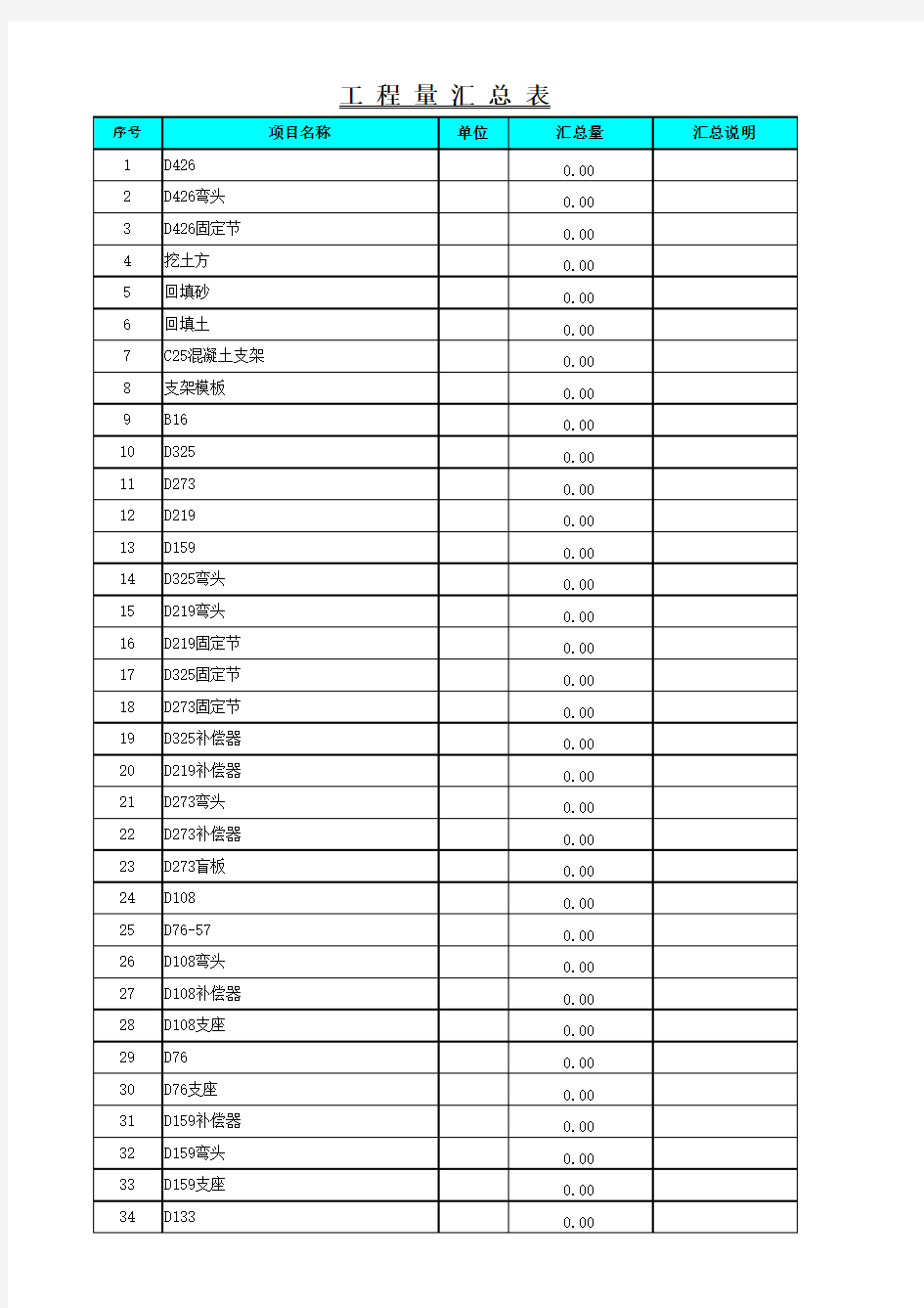 工程量计算书自动计算(含汇总表)