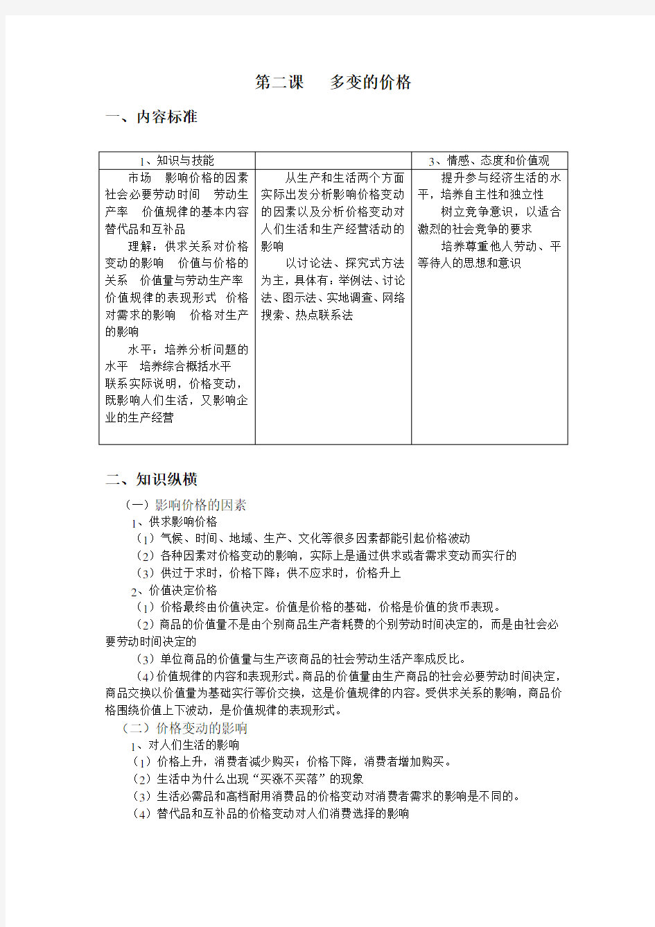 多变的价格教案