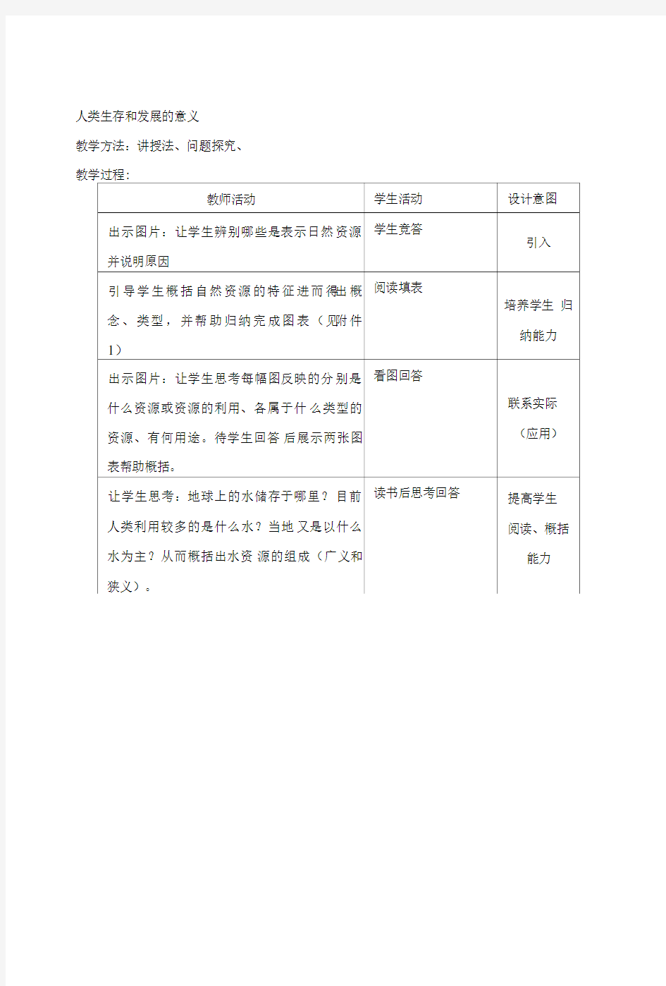 中图版地理44水资源对人类生存和发展的意义教案1必修一.doc