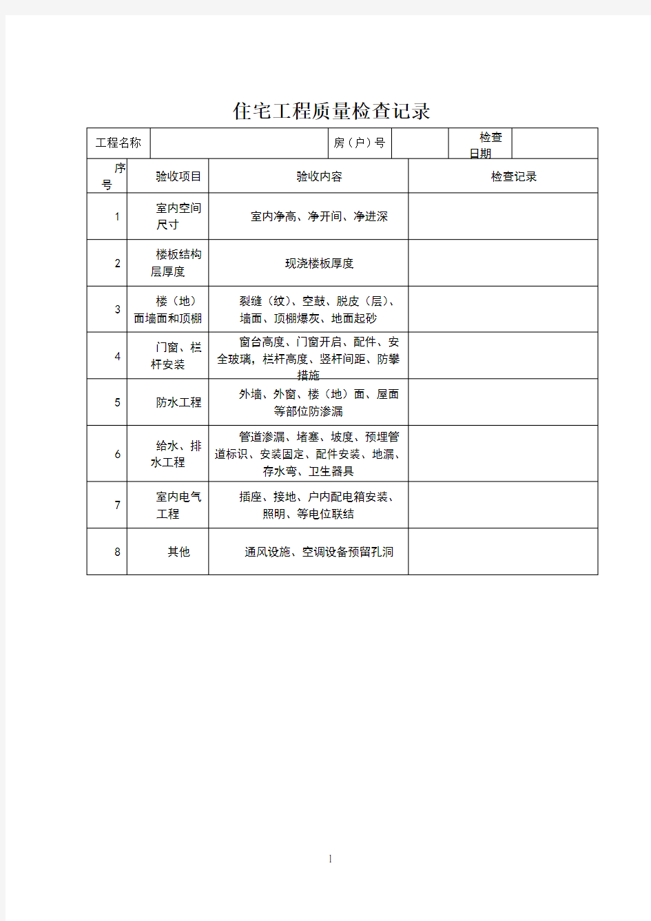 分户验收资料表格全版