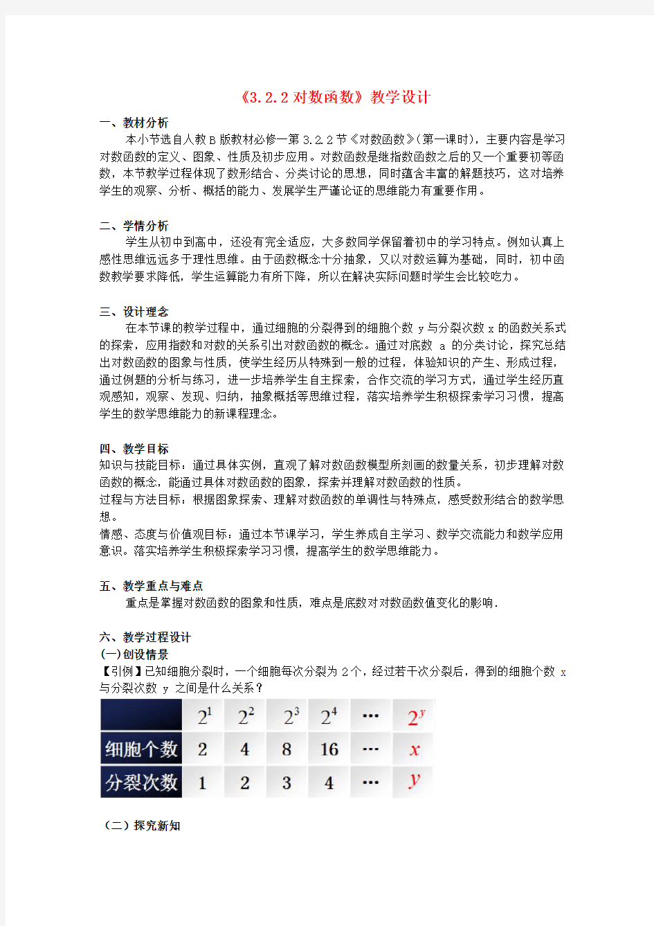 全国高中数学 优秀教案 对数函数教学设计