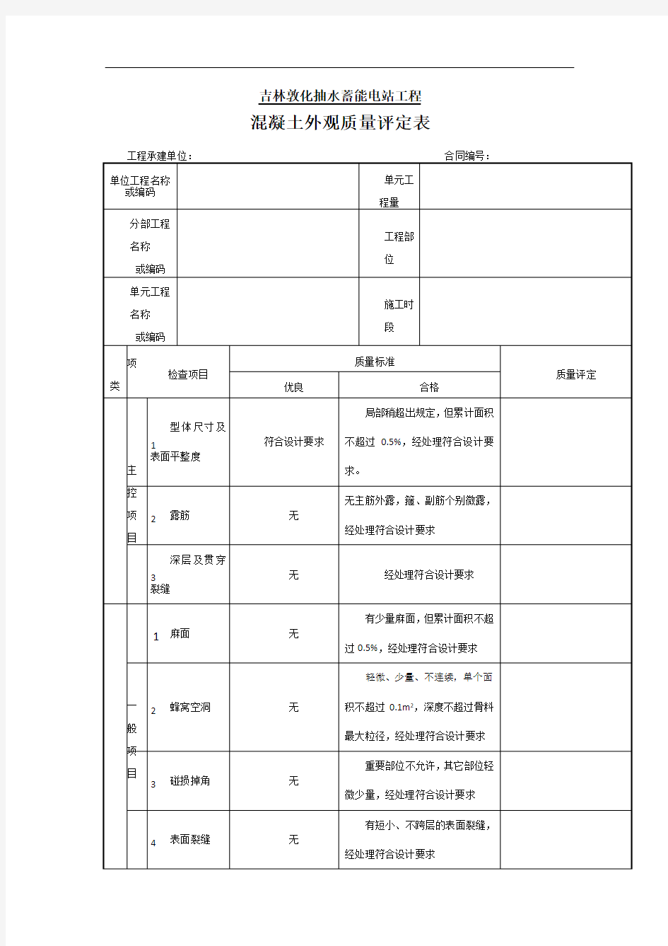 混凝土外观质量评定表