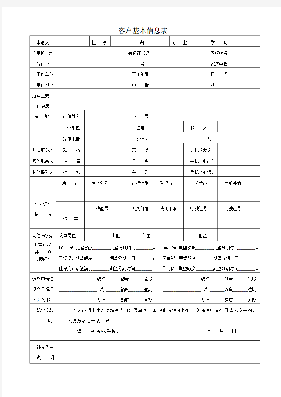 客户基本信息表