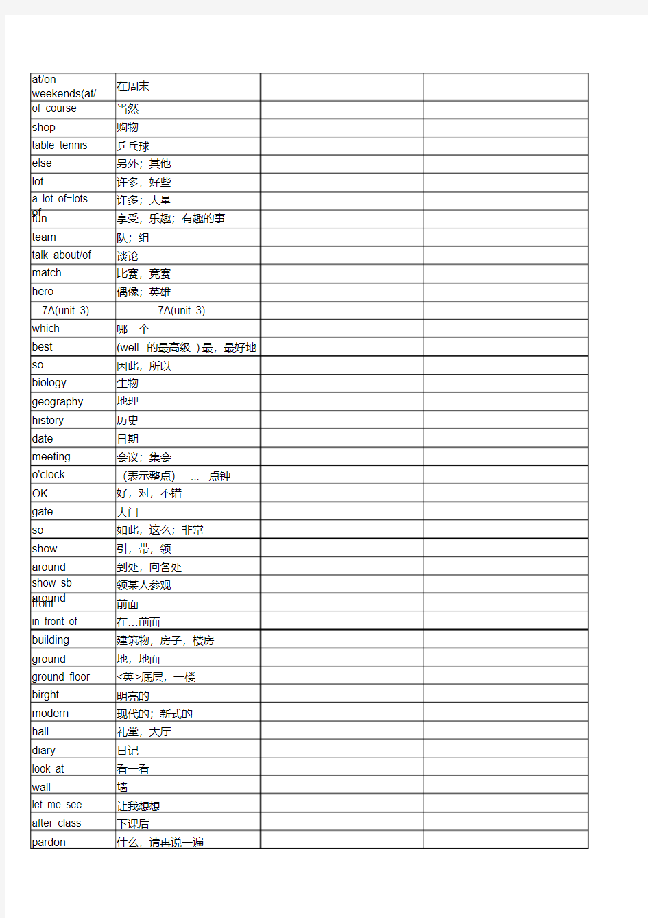 【精品】译林版牛津初中英语7A单词表-江苏