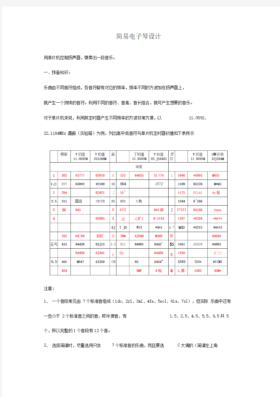 简易电子琴设计(单片机课程设计)