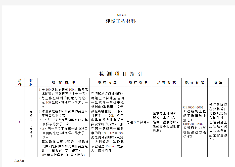 建设工程材料送检要求规范