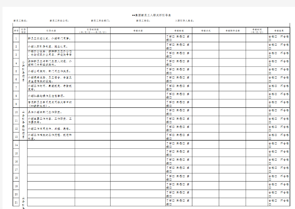 新员工入职关怀引导表资料