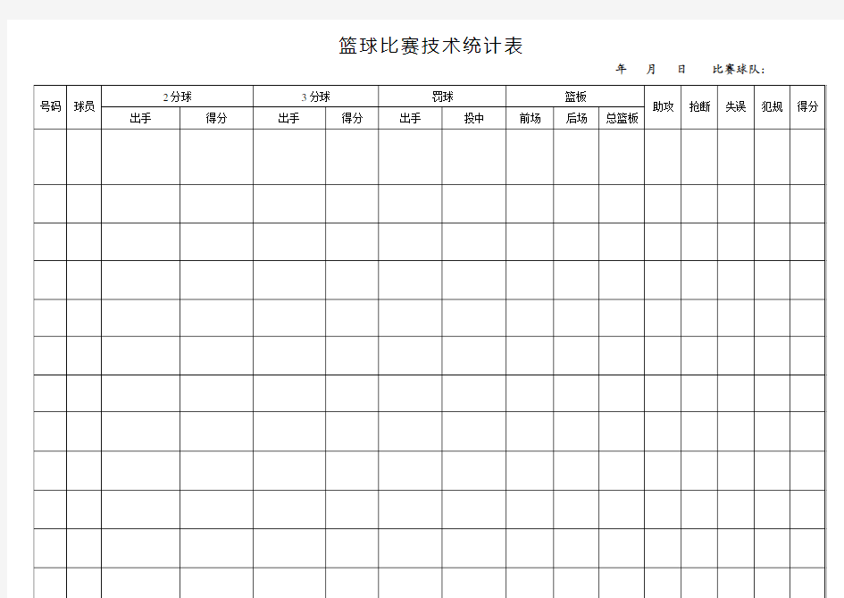 篮球比赛技术数据统计表