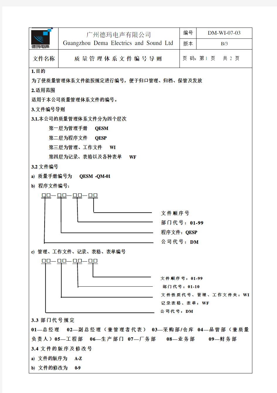 质量管理体系文件编号导则