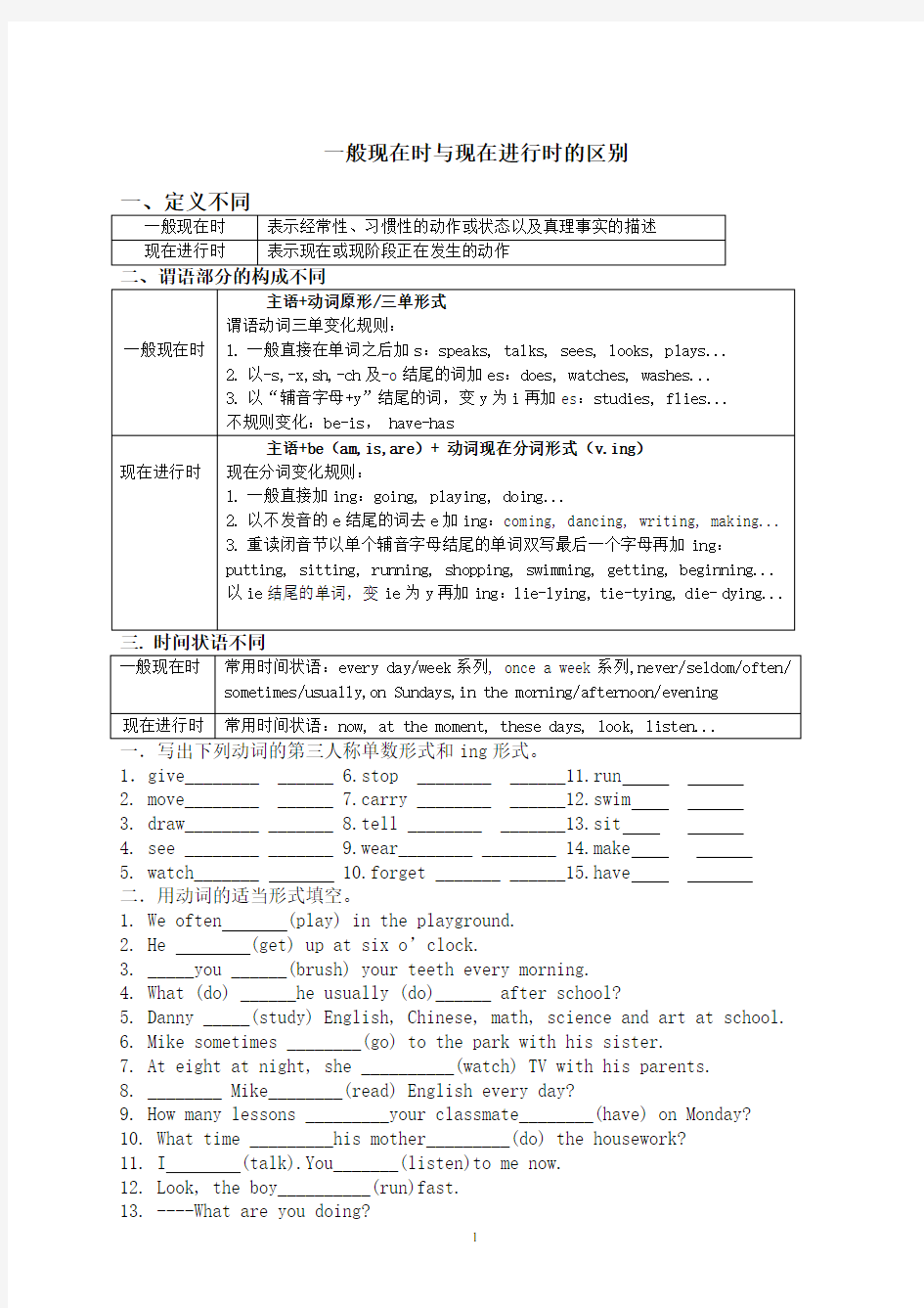 一般现在时与现在进行时的区别