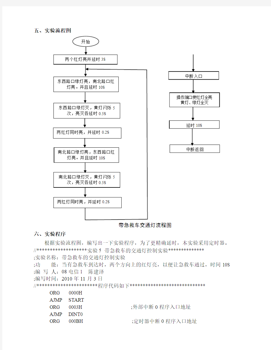 单片机实验5  带急救车的交通灯控制实验