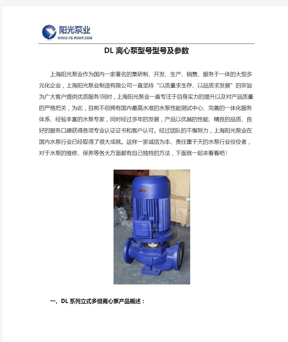 DL离心泵型号型号及参数