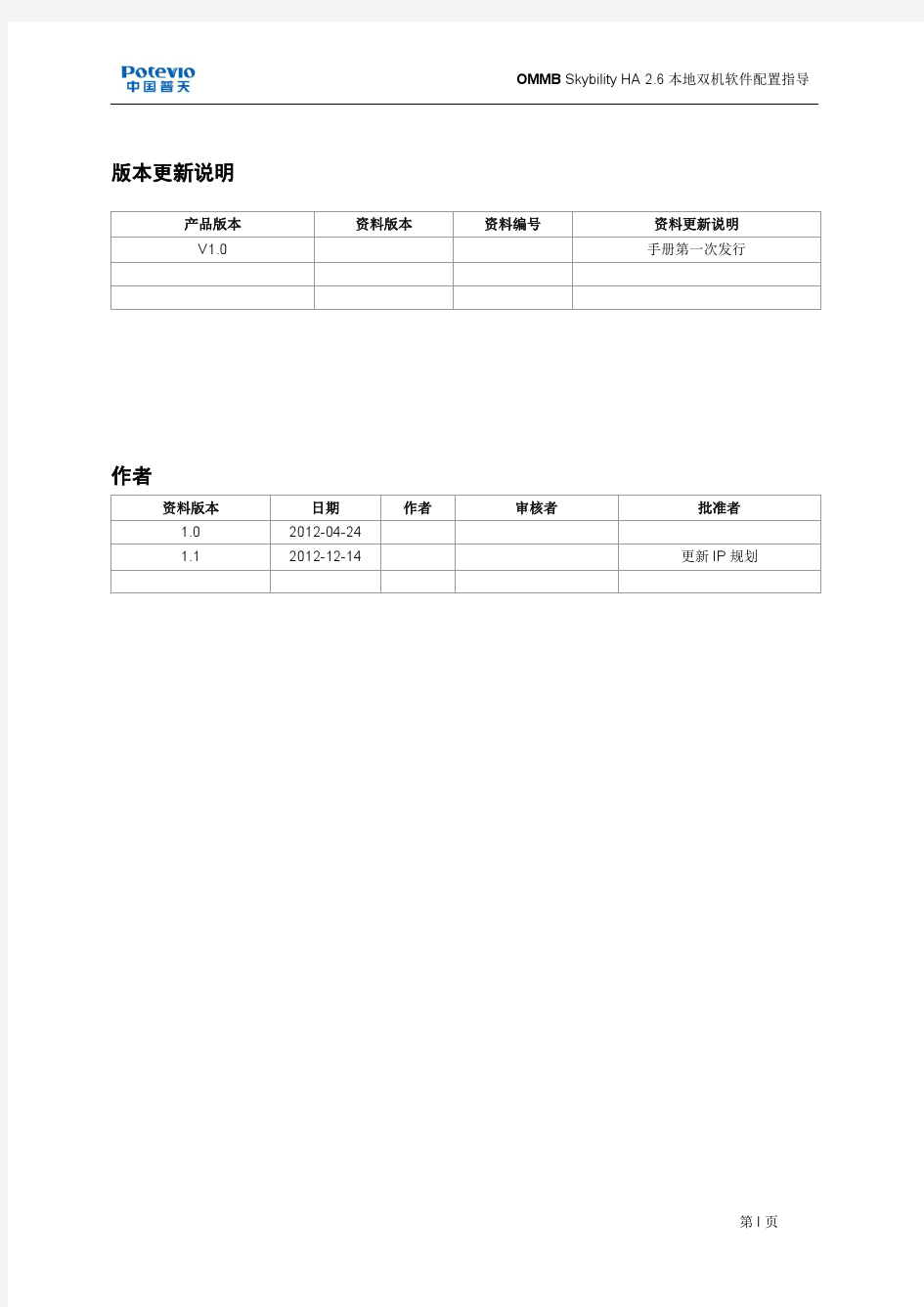 OMMB Skybility HA 2.6本地双机软件配置指导