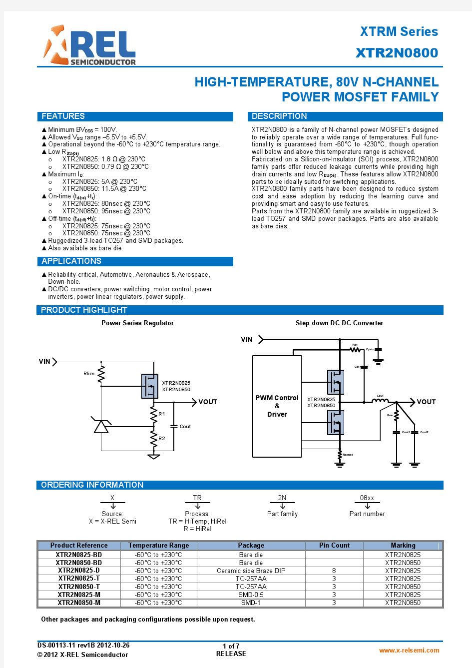 DS-00113-11-XTR2N0800-High-Temperature, 80V N-Channel Power MOSFET Family,230℃