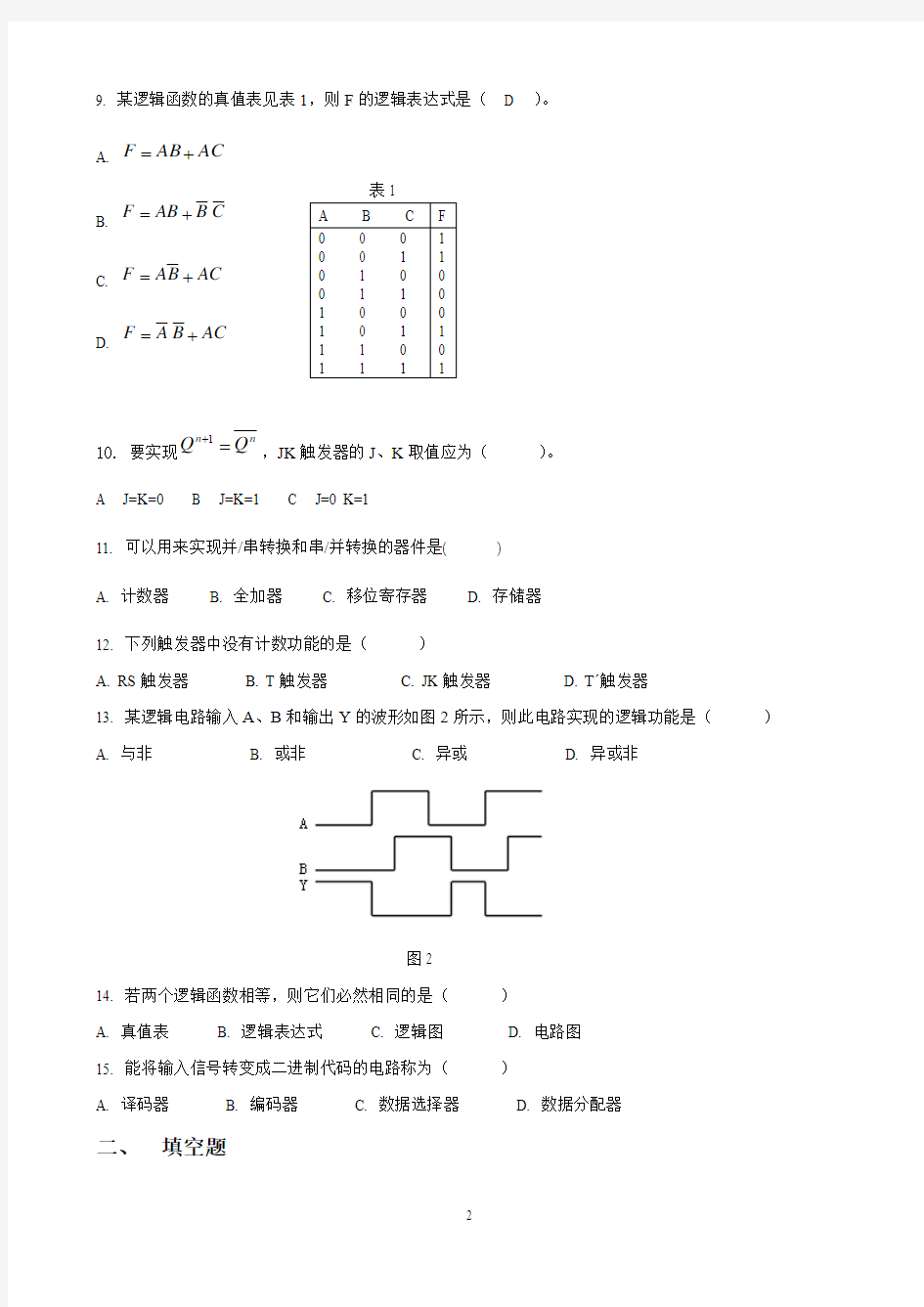 数字电路模拟试题