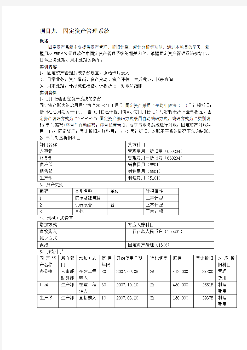 项目九  固定资产管理系统