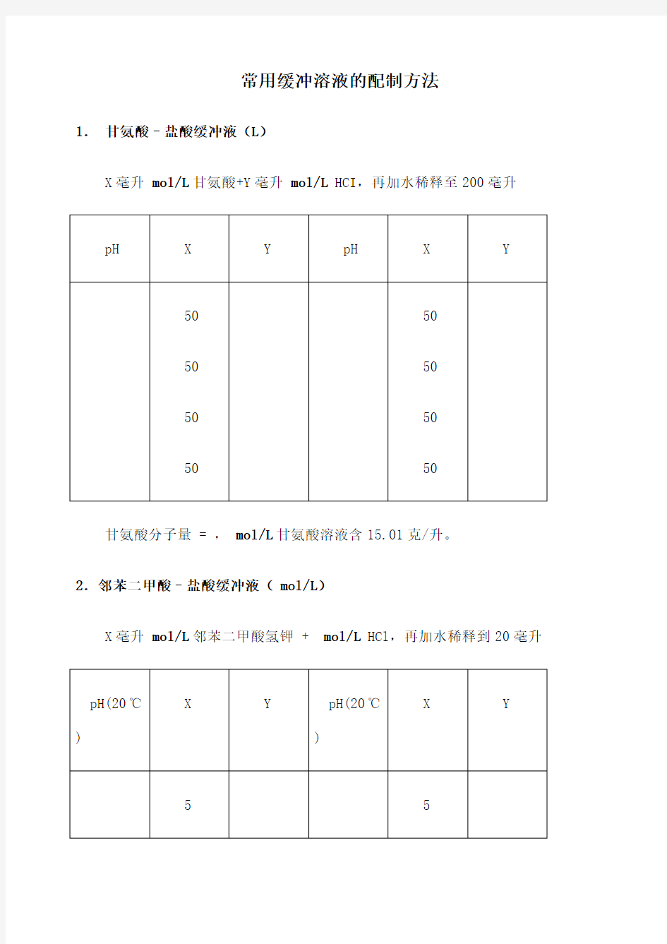 常用缓冲溶液配制方法