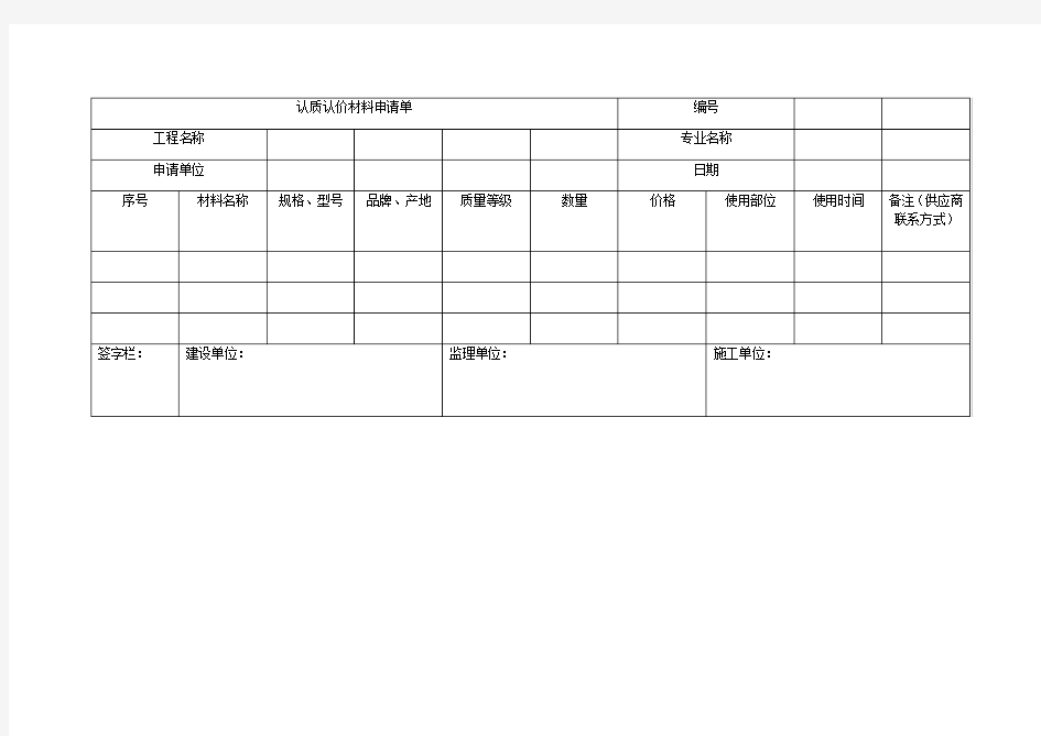 认质认价材料申请单