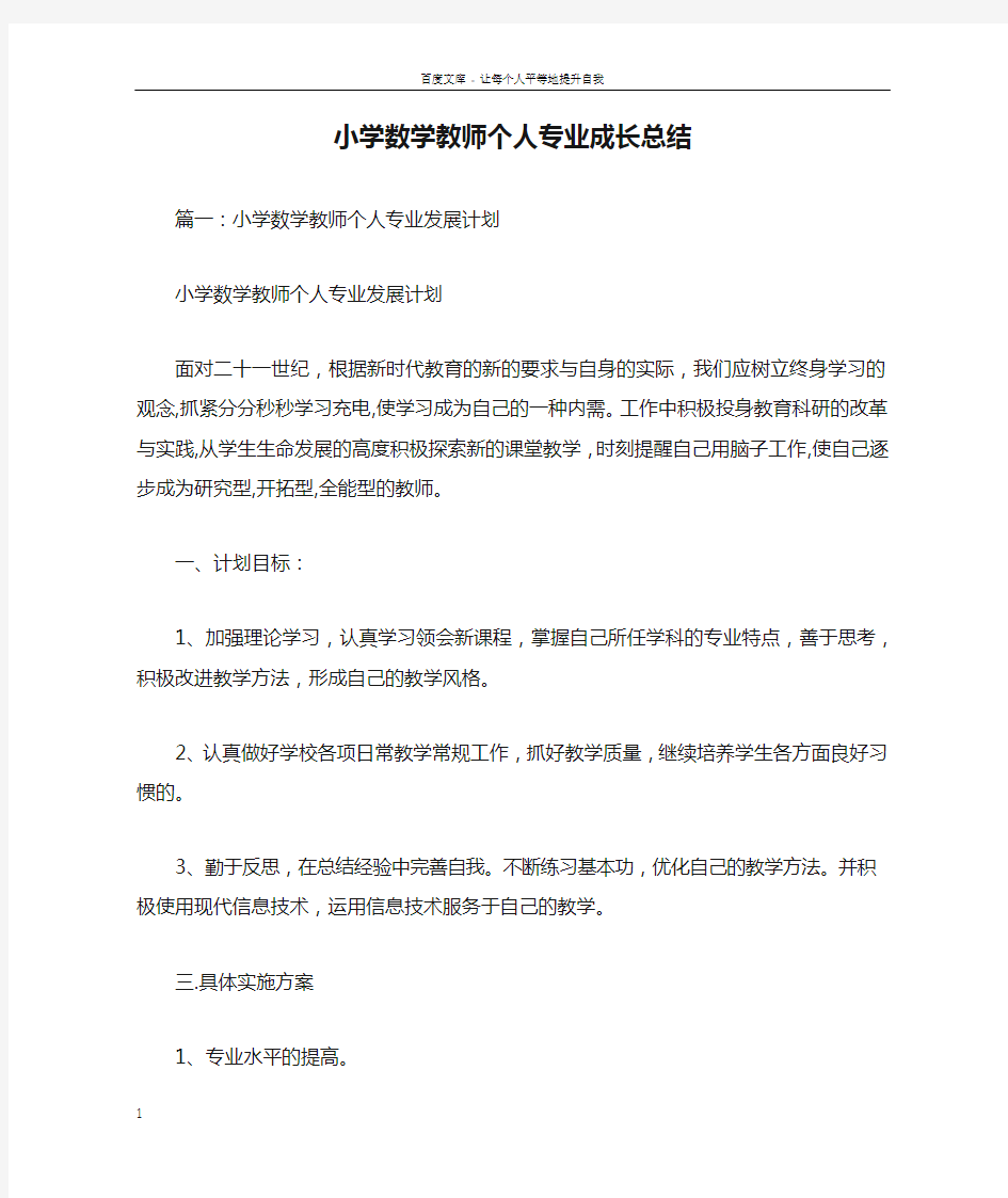 小学数学教师个人专业成长总结