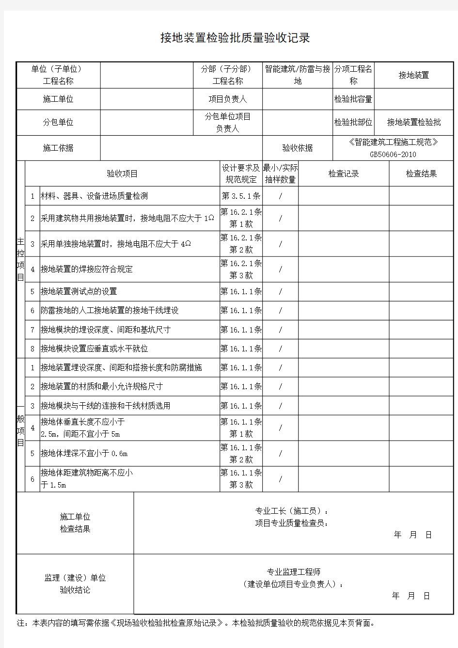 接地装置检验批质量验收记录