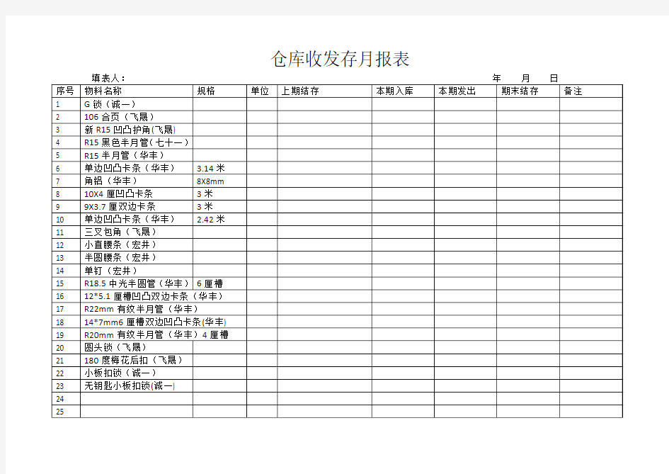 仓库收发存月报表