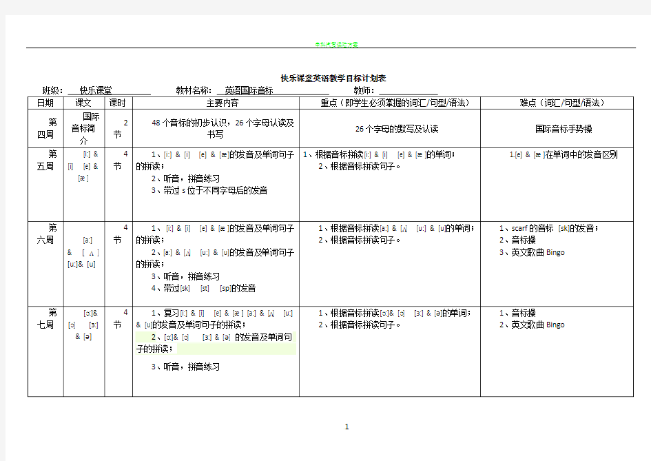 国际音标教学计划