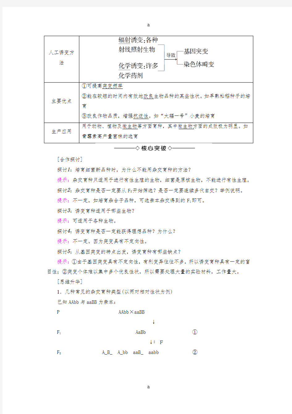 高中生物 第4章 生物的变异 第2节 生物变异在生产上的应用学案 浙科版必修2