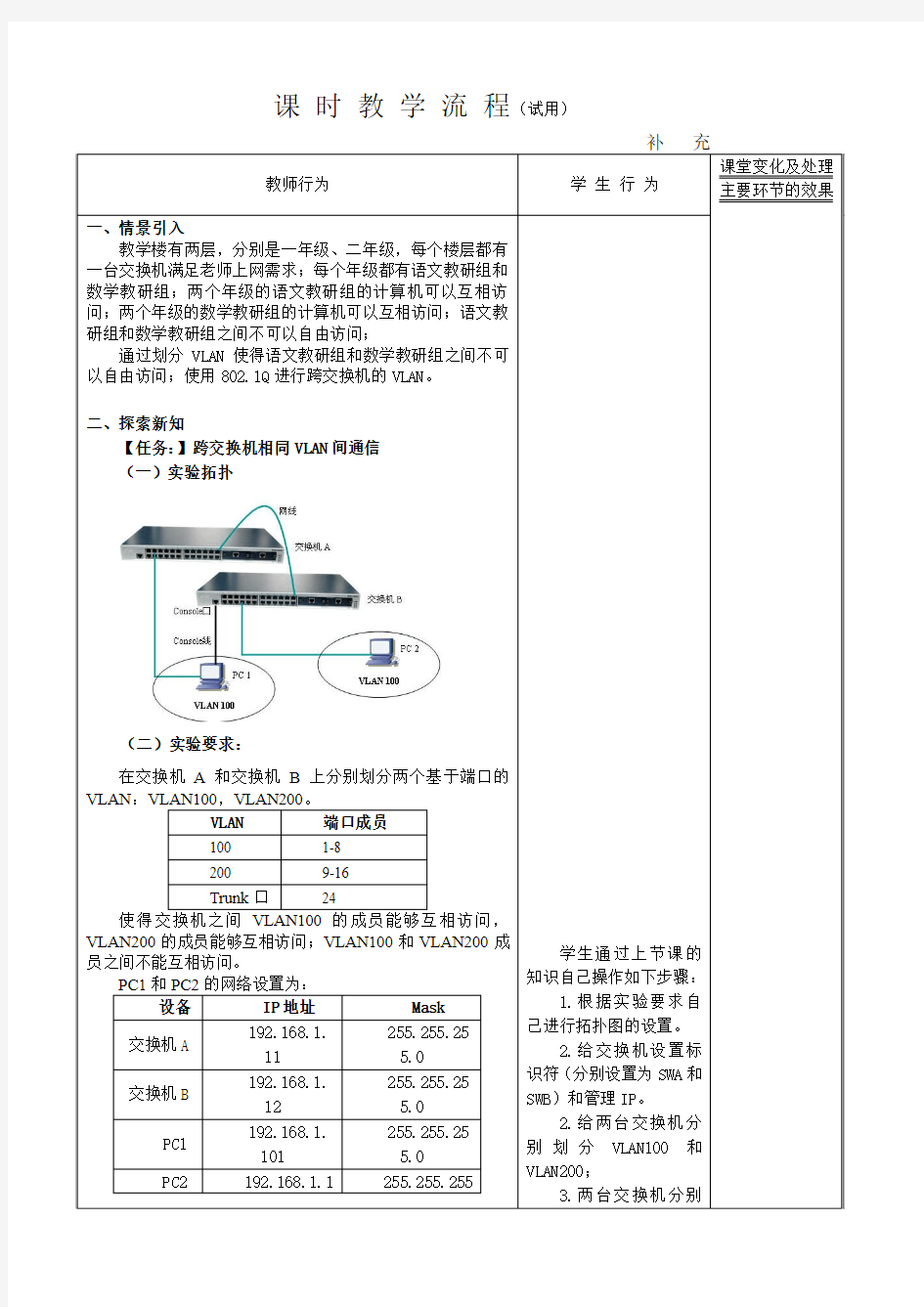 实训十一 跨交换机相同VLAN间通信(教学设计)