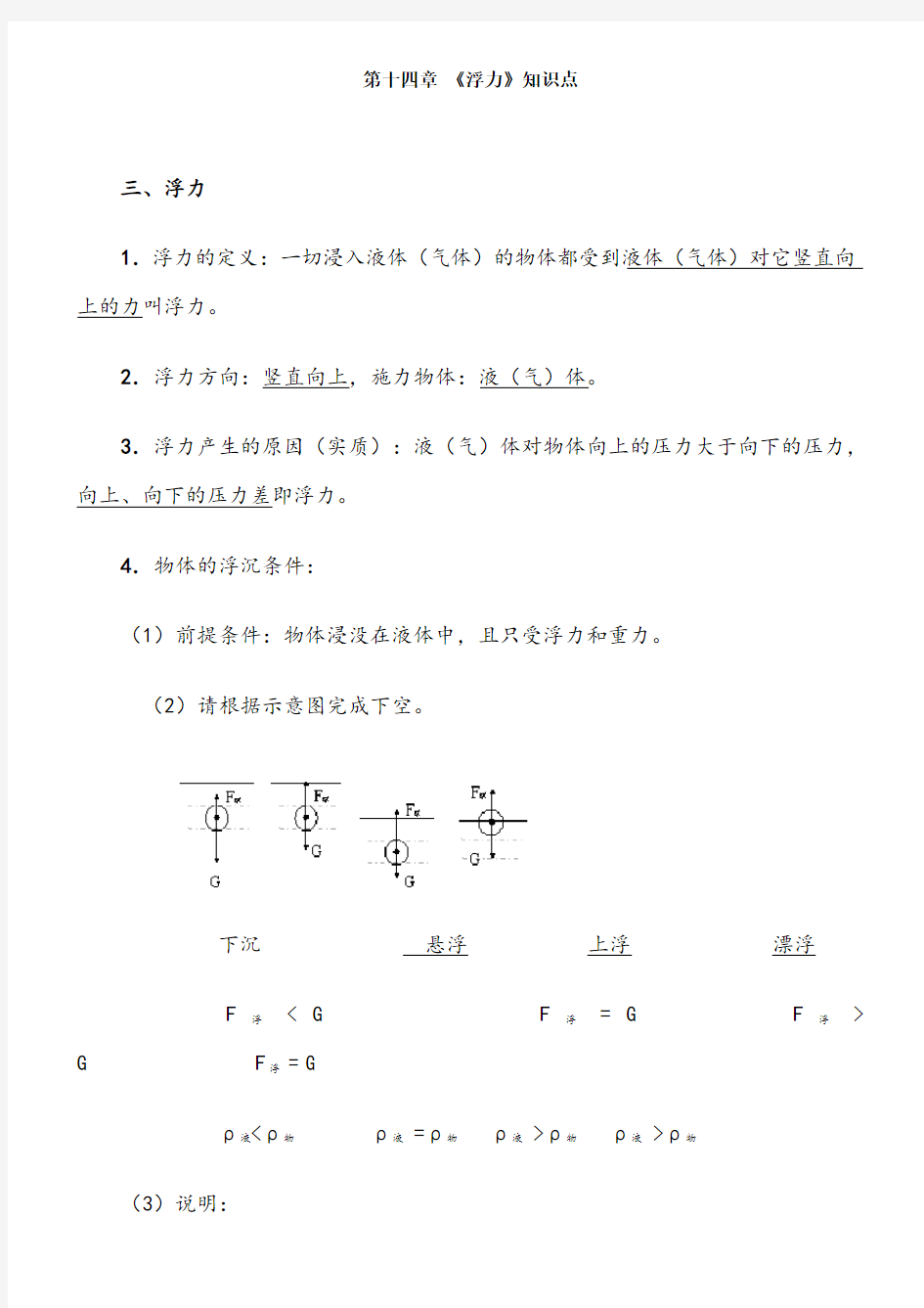 初三物理浮力知识点归纳