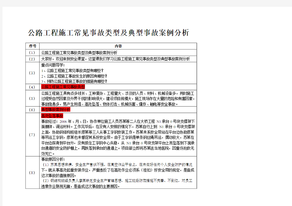 公路工程施工常见事故类型及典型事故案例分析