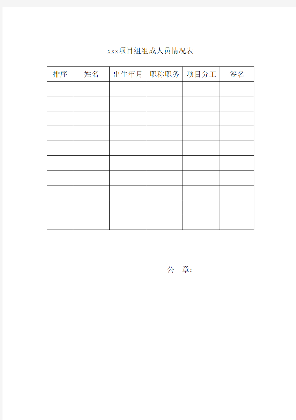 项目组组成人员情况表