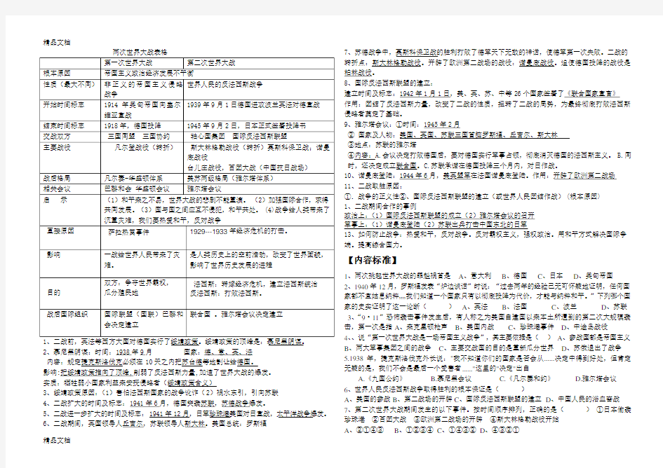 两次世界大战表格教案资料