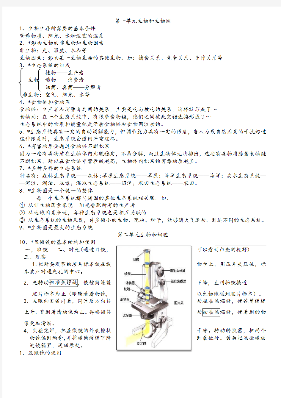 七年级生物上册期末复习知识点汇总(全)