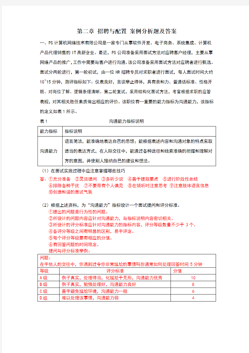 招聘与配置 案例分析题及答案