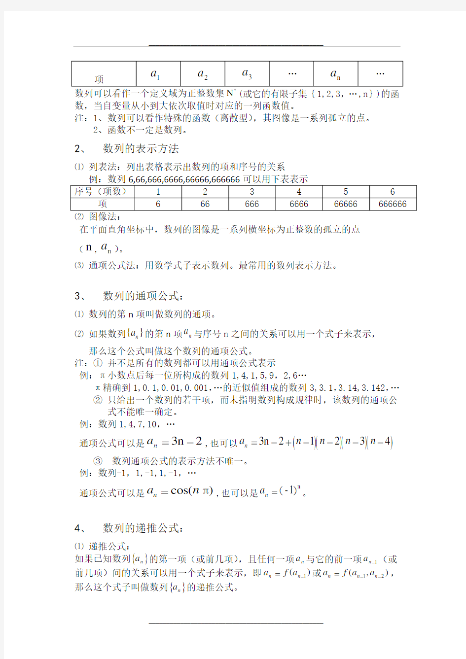 数列的概念与简单表示法知识点