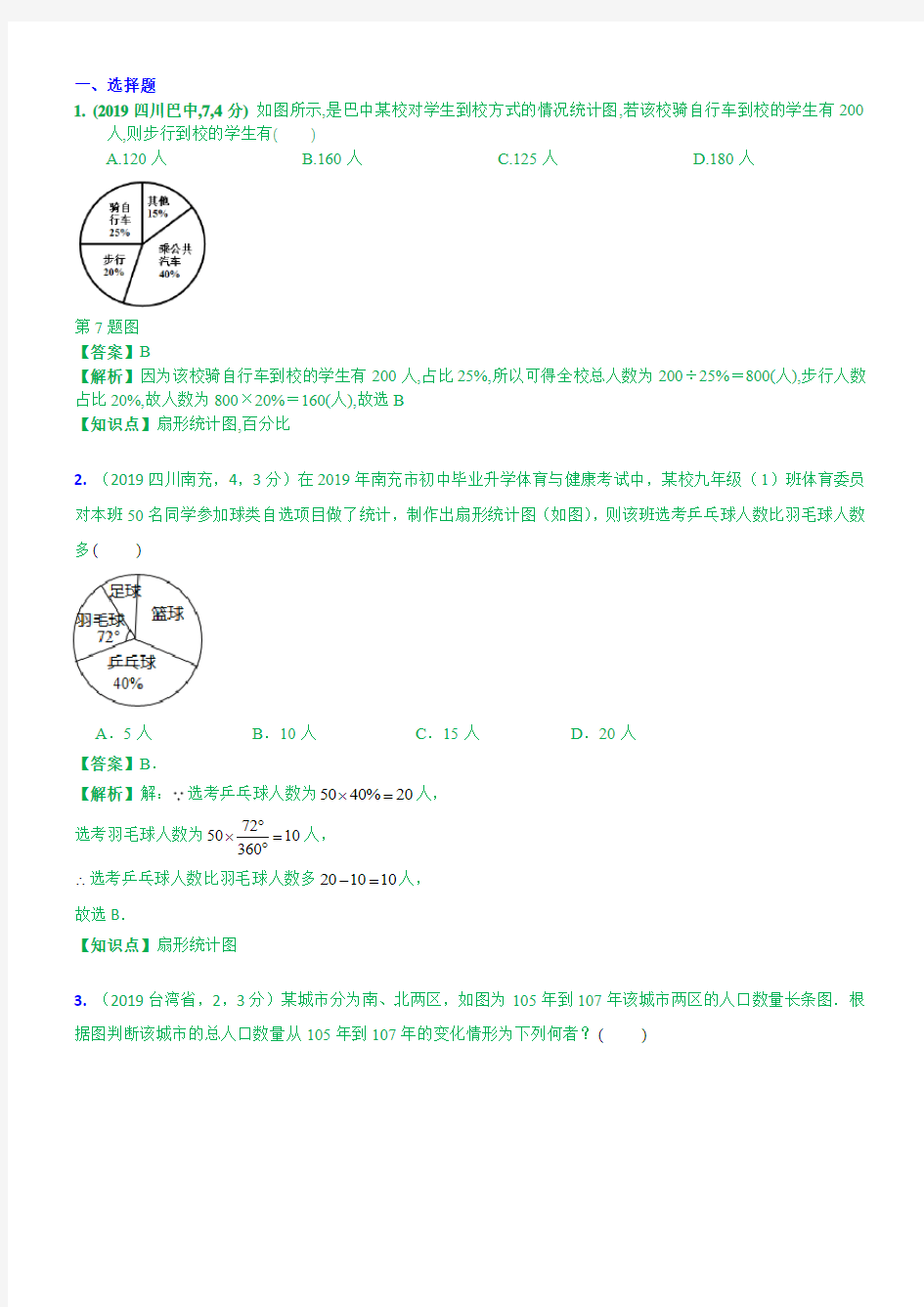 2019中考数学分类汇编汇总  知识点41  统计图表(第一期)  解析版