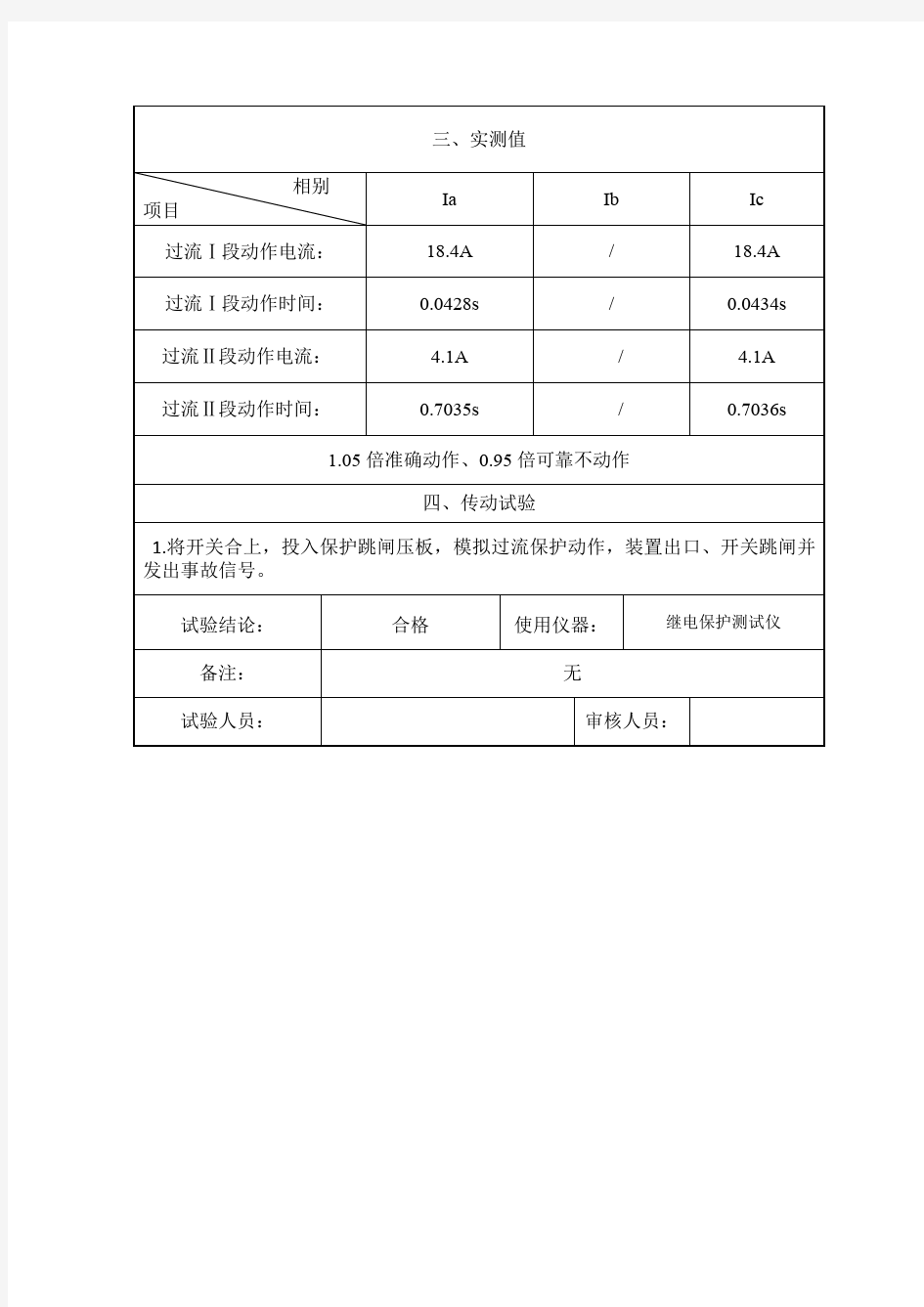 继电保护试验报告.