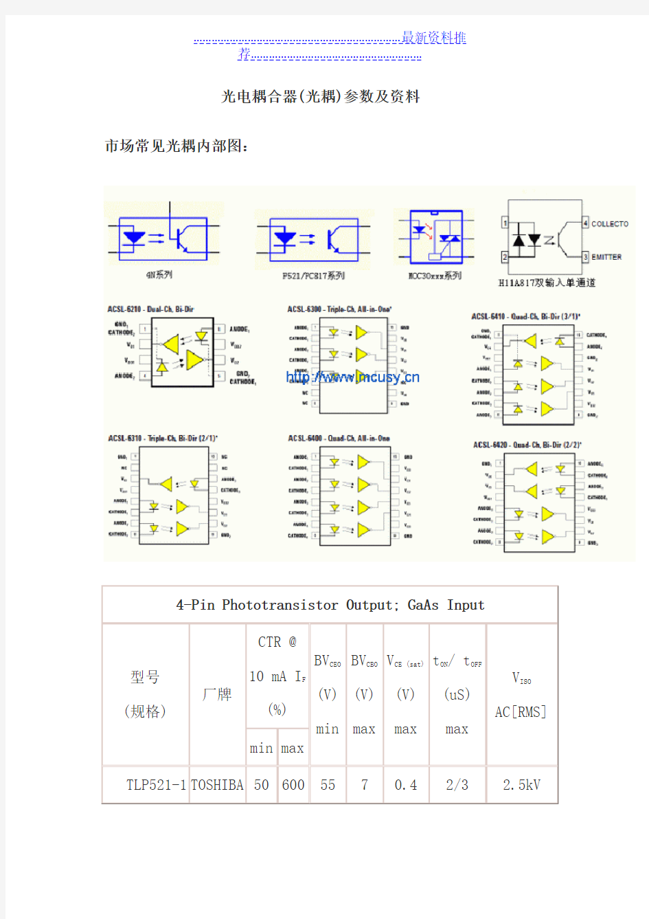 光耦参数及资料