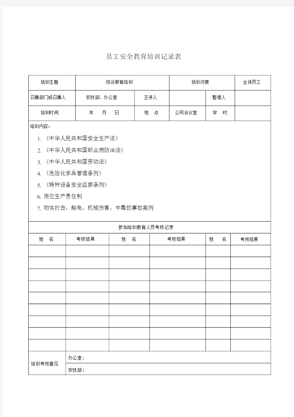 从业人员安全教育重点学习的培训重点学习的记录.doc